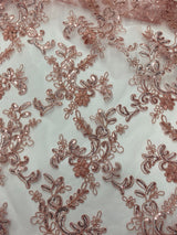 Elena's Lace Polyester Fabric - Dusty Rose Corded Mesh Embroidered With Sequins, Double Scalloped Edge, 54" Width (1 Yard)