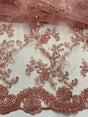 Elena's Lace Polyester Fabric - Dusty Rose Corded Mesh Embroidered With Sequins, Double Scalloped Edge, 54" Width (1 Yard)