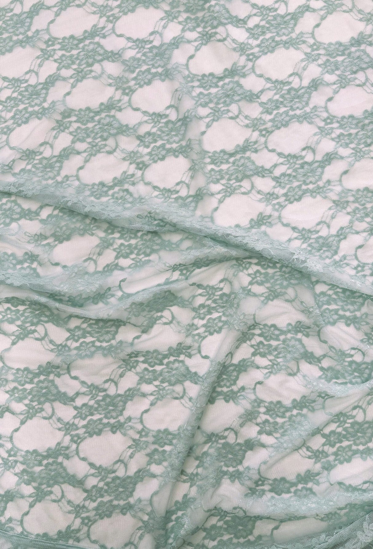 Dusty Aqua Stretch Lace Nylon Spandex Fabric - Shimmery Floral Sheer, 58/60" Width (1 Yard)