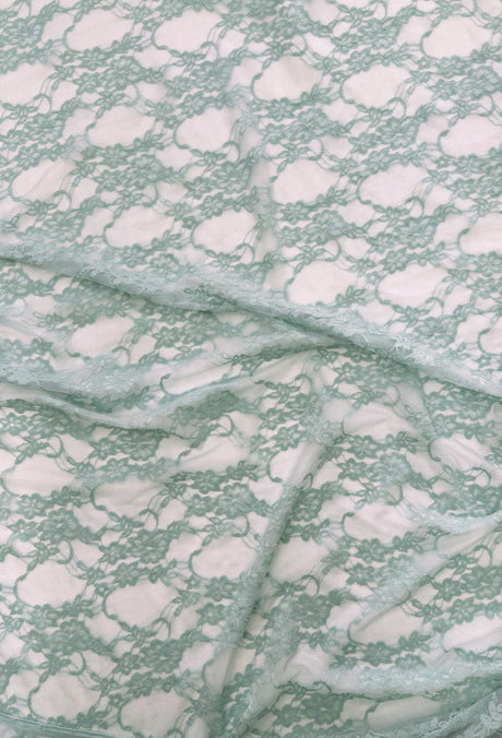 Dusty Aqua Stretch Lace Nylon Spandex Fabric - Shimmery Floral Sheer, 58/60" Width (1 Yard)