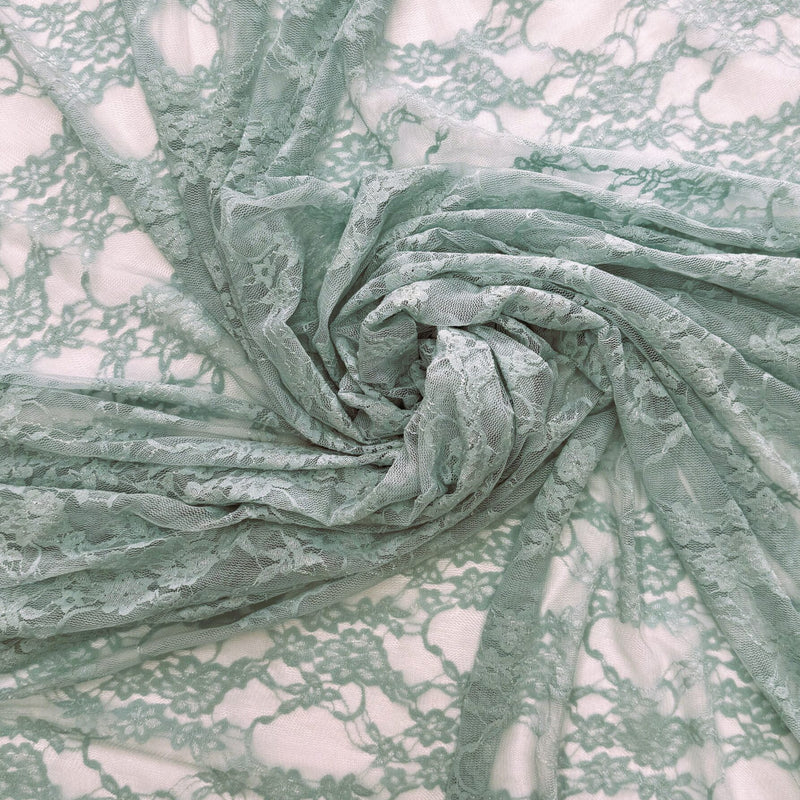 Dusty Aqua Stretch Lace Nylon Spandex Fabric - Shimmery Floral Sheer, 58/60" Width (1 Yard)
