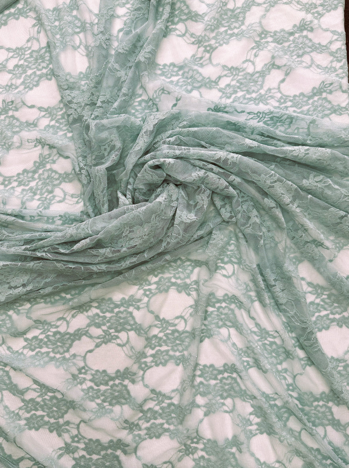 Dusty Aqua Stretch Lace Nylon Spandex Fabric - Shimmery Floral Sheer, 58/60" Width (1 Yard)