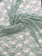 Dusty Aqua Stretch Lace Nylon Spandex Fabric - Shimmery Floral Sheer, 58/60" Width (1 Yard)