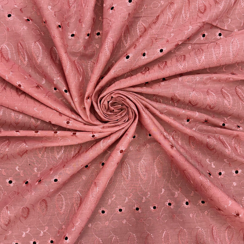 Dusty Rose Medium Eyelet Polyester Cotton Fabric - Dusty Rose, Small Eyelets, 41"-42" Width