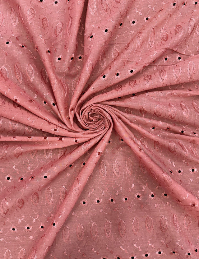 Dusty Rose Medium Eyelet Polyester Cotton Fabric - Dusty Rose, Small Eyelets, 41"-42" Width