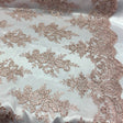 Dusty Rose Sequin Lace Fabric - Embroidered Mesh, Dusty Rose, 54" Width