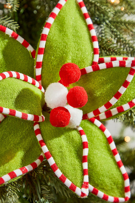 11” x 11" Velvet Peppermint Edge Poinsettia Pick