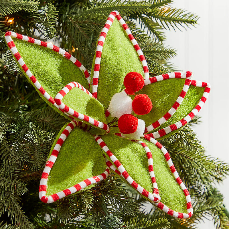 11” x 11" Velvet Peppermint Edge Poinsettia Pick