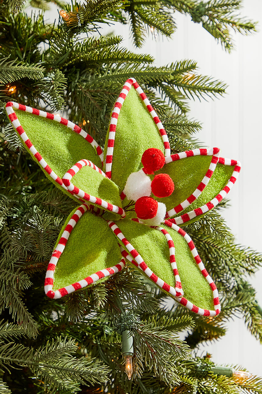 11” x 11" Velvet Peppermint Edge Poinsettia Pick