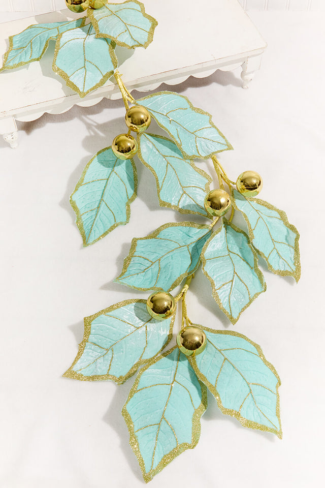 5' Holly Leaves Garland - Blue & Gold