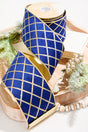 4" x 10 Yard Blue Velvet with Gold Diamond Pattern Ribbon