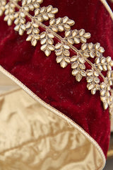 4" x 5 Yard Jeweled Center on Burgundy Velvet Ribbon