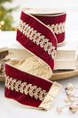 4" x 5 Yard Jeweled Center on Burgundy Velvet Ribbon