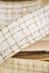 2.5" x 5 Yard Ivory and Gold Jacquard Ribbon