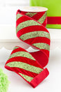 4" x 5 Yard Lime Green Glitter Stripe on Red Velvet Ribbon