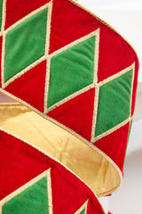 4" x 5 Yard Diamond Embroidery on Red Velvet with Gold Lamé Backing Ribbon