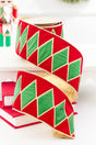 4" x 5 Yard Diamond Embroidery on Red Velvet with Gold Lamé Backing Ribbon