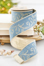 2.5" x 5 Yard Gold Embroidery on French Blue Velvet Ribbon