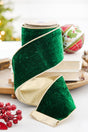 4" x 5 Yard Green Plush Velvet with Gold Lamé Backing Ribbon