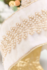 4" x 5 Yard White Velvet with Pearl Trim Embroidery Ribbon