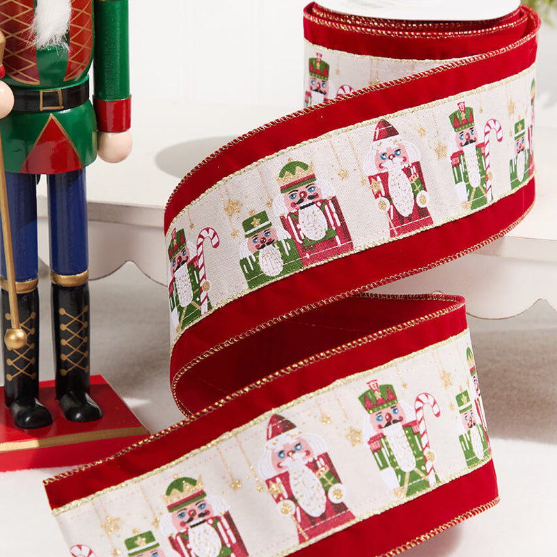 4" x 10 Yard Dark Red Nutcracker Velvet Ribbon