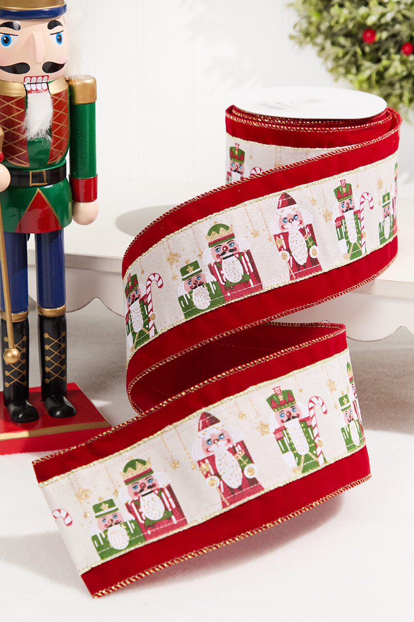 4" x 10 Yard Dark Red Nutcracker Velvet Ribbon