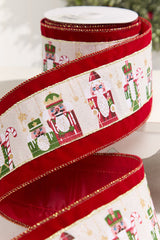 4" x 10 Yard Dark Red Nutcracker Velvet Ribbon