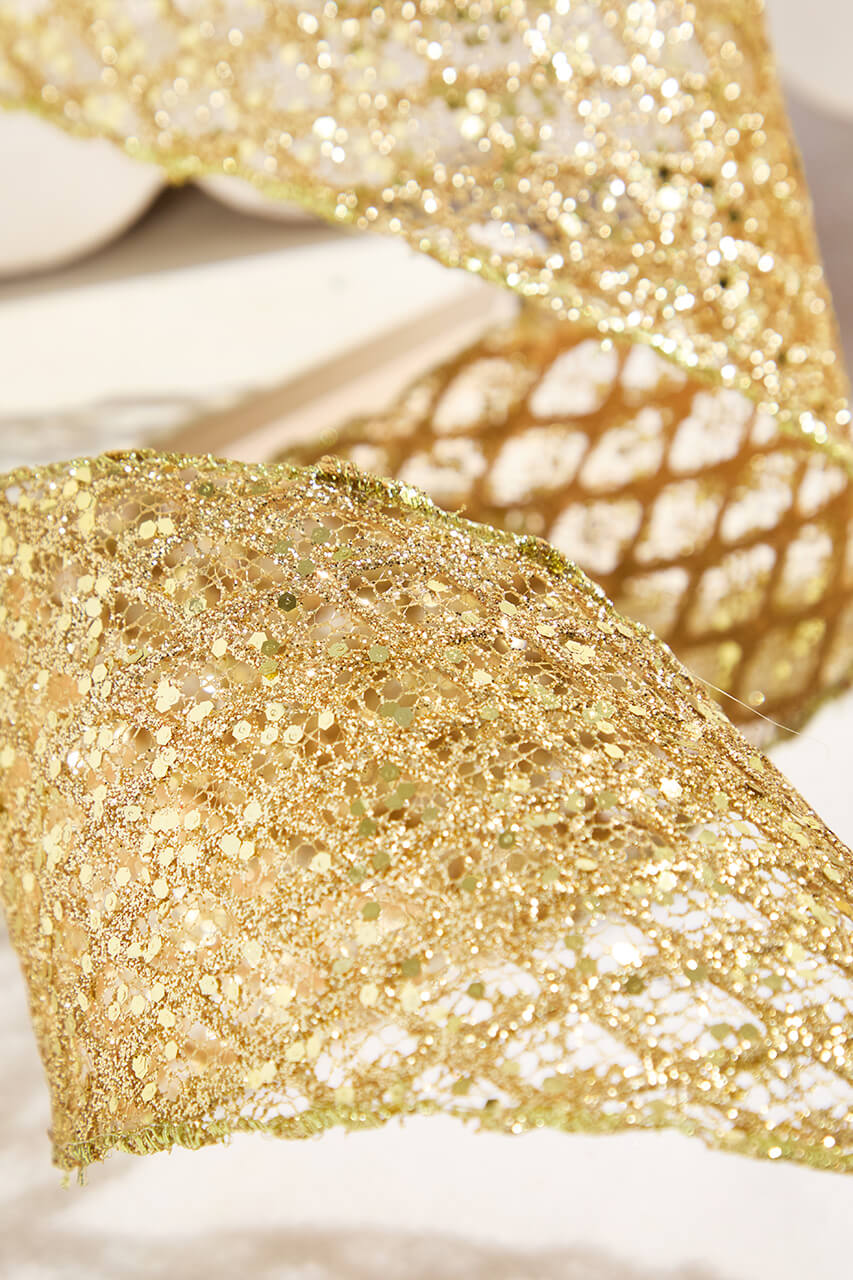 4" x 10 Yard Gold Mesh Wired Ribbon