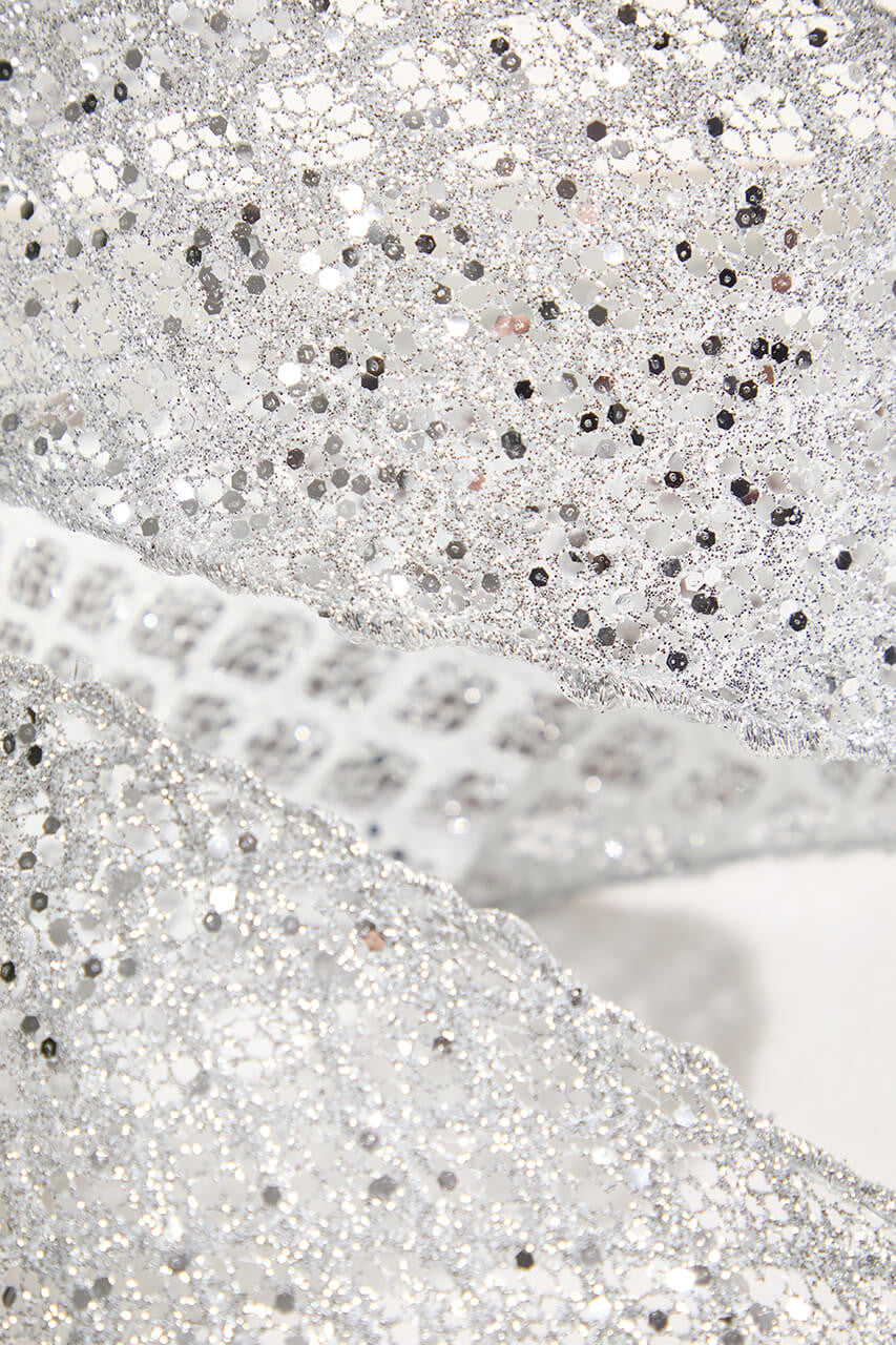 4 Inch x 10 Yard Silver Mesh Wired Ribbon Christmas Decor