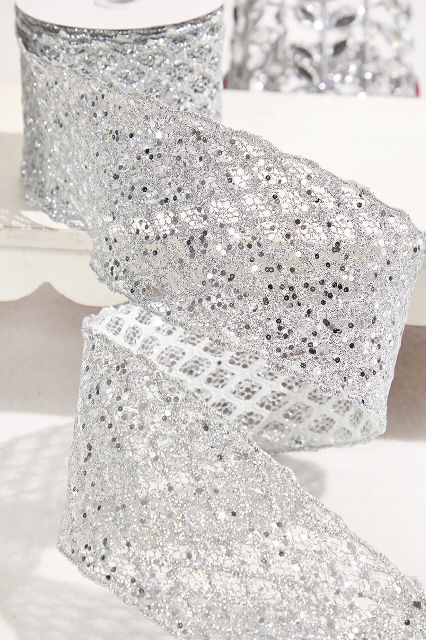 4" x 10 Yard Silver Mesh Wired Ribbon