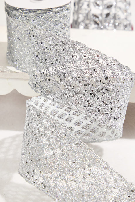 4" x 10 Yard Silver Mesh Wired Ribbon