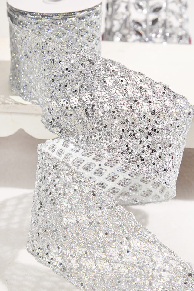 4" x 10 Yard Silver Mesh Wired Ribbon