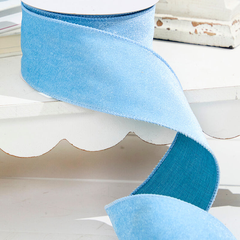 2.5" x 10 Yard Soft Blue Wired Velvet Ribbon