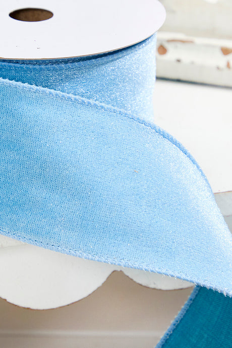 2.5" x 10 Yard Soft Blue Wired Velvet Ribbon Elegant Decorative Craft Ribbon