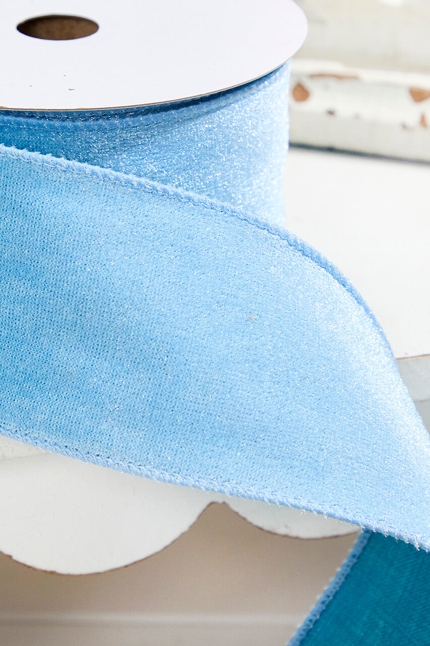 2.5" x 10 Yard Soft Blue Wired Velvet Ribbon