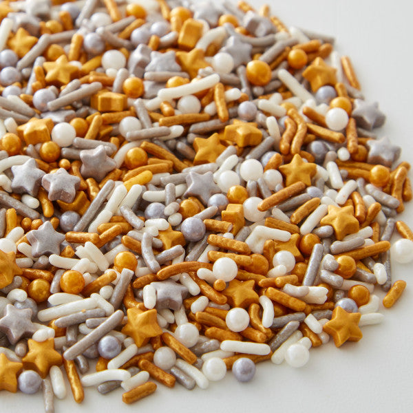 Wilton Metallic White, Silver and Gold Star Sprinkle Tall Mix, 4.2 oz.