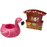 Tropical Party Cake Topper, 2-Piece Pool Party Cake Decoration Set, Includes Pink Flamingo Can Cooler and Tiki-Hut