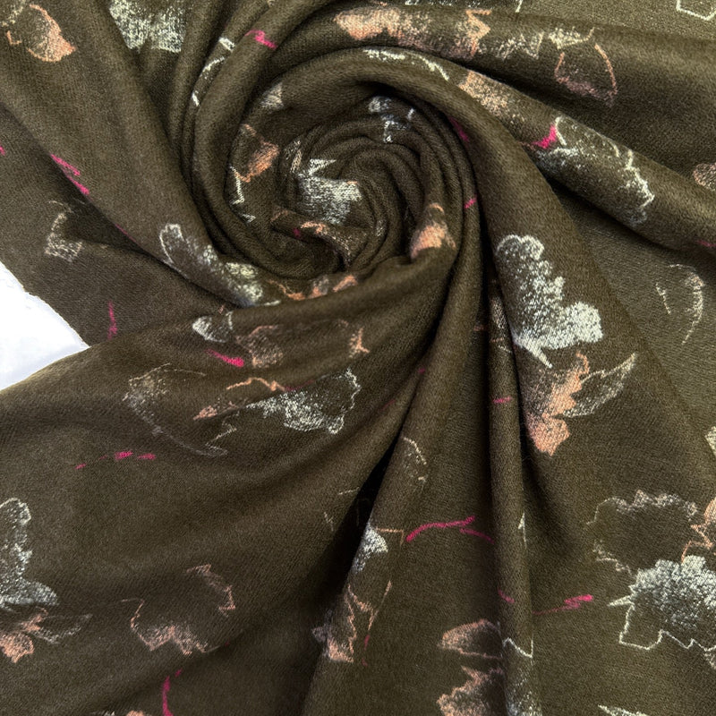 Acrylic Knit Printed Green Stretch Fabric