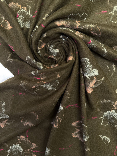 Acrylic Knit Printed Green Stretch Fabric