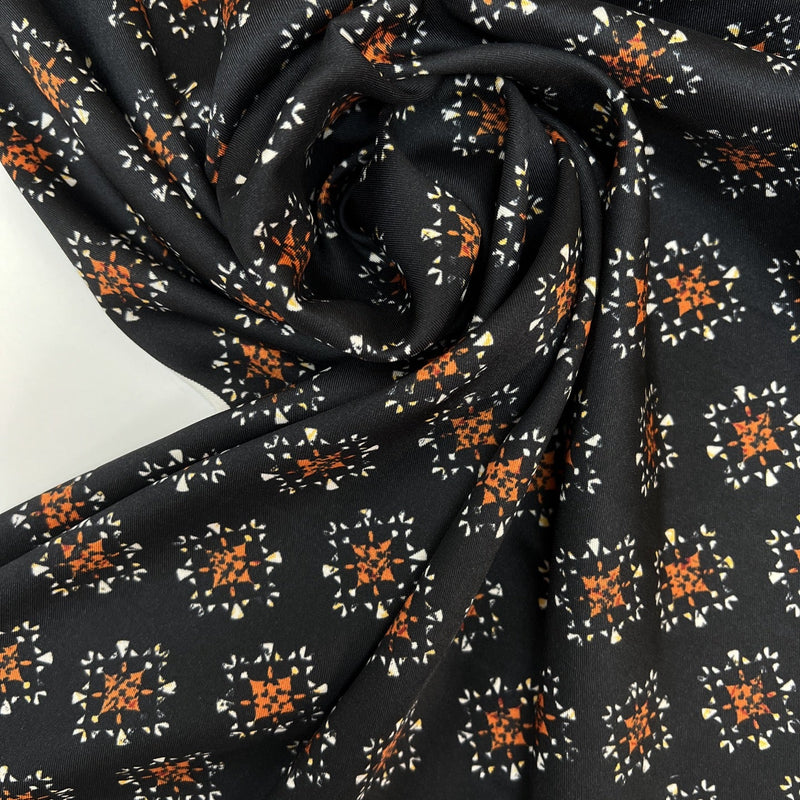 Printed Polyester Geometric Brown Black