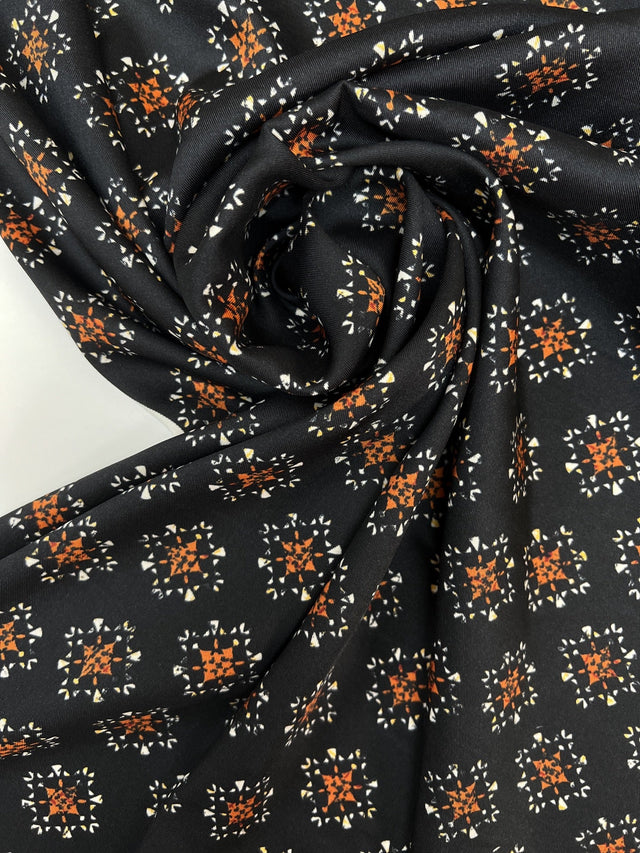Printed Polyester Geometric Brown Black