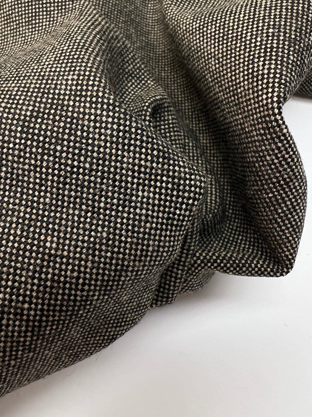 Wool Cotton Plain Weave Suiting Fabric Beige Black