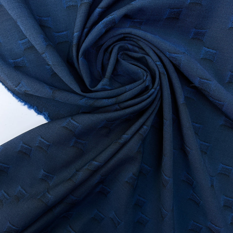 Wool Blue Black Printed Fabric