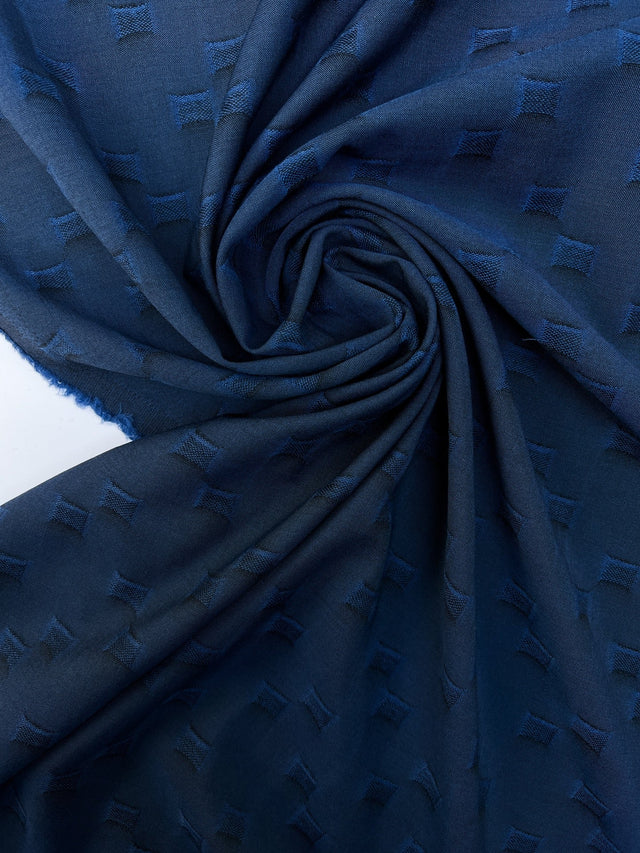 Wool Blue Black Printed Fabric