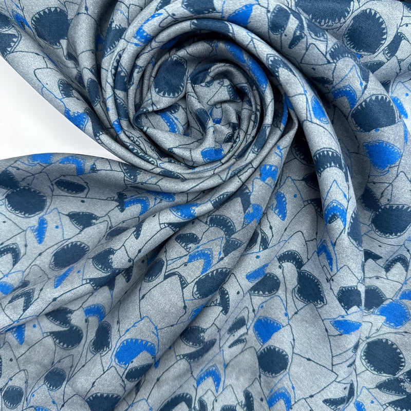 Viscose Printed Blue Gray Staple Fabric