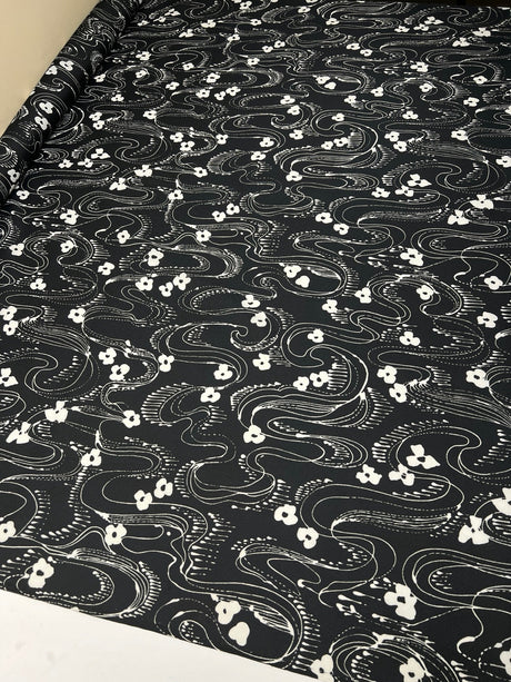 Polyester Crepe Printed Black White Floral