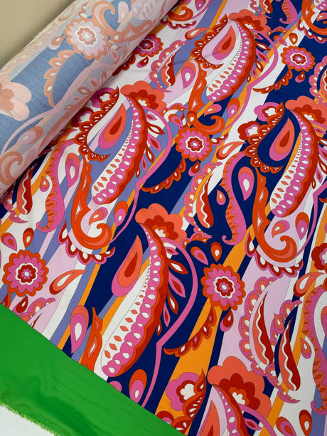 Viscose Paisley Print Blue Pink