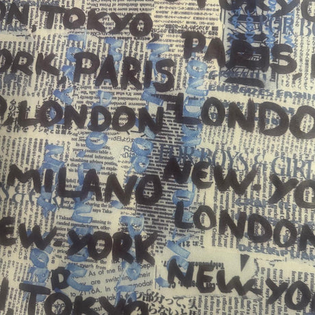 Polyester Spandex Newspaper Print Fabric 4-Way Stretch Tricot Mesh 60" White Black