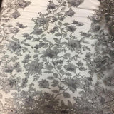 3D Embroidered Satin Floral Pearl Lace Fabric - 100 Percent Polyester Fabric, Floral Pearl Embroidery, 52" Width, 12" Panel (1 Yard)