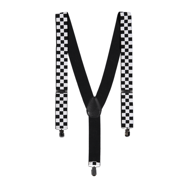 Black & White Checkered Suspenders - Adults